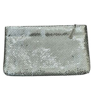 Vintage Whiting & Davis Clutch Bag Silver 5 x 9 inch Metal Mesh Zipper Logo